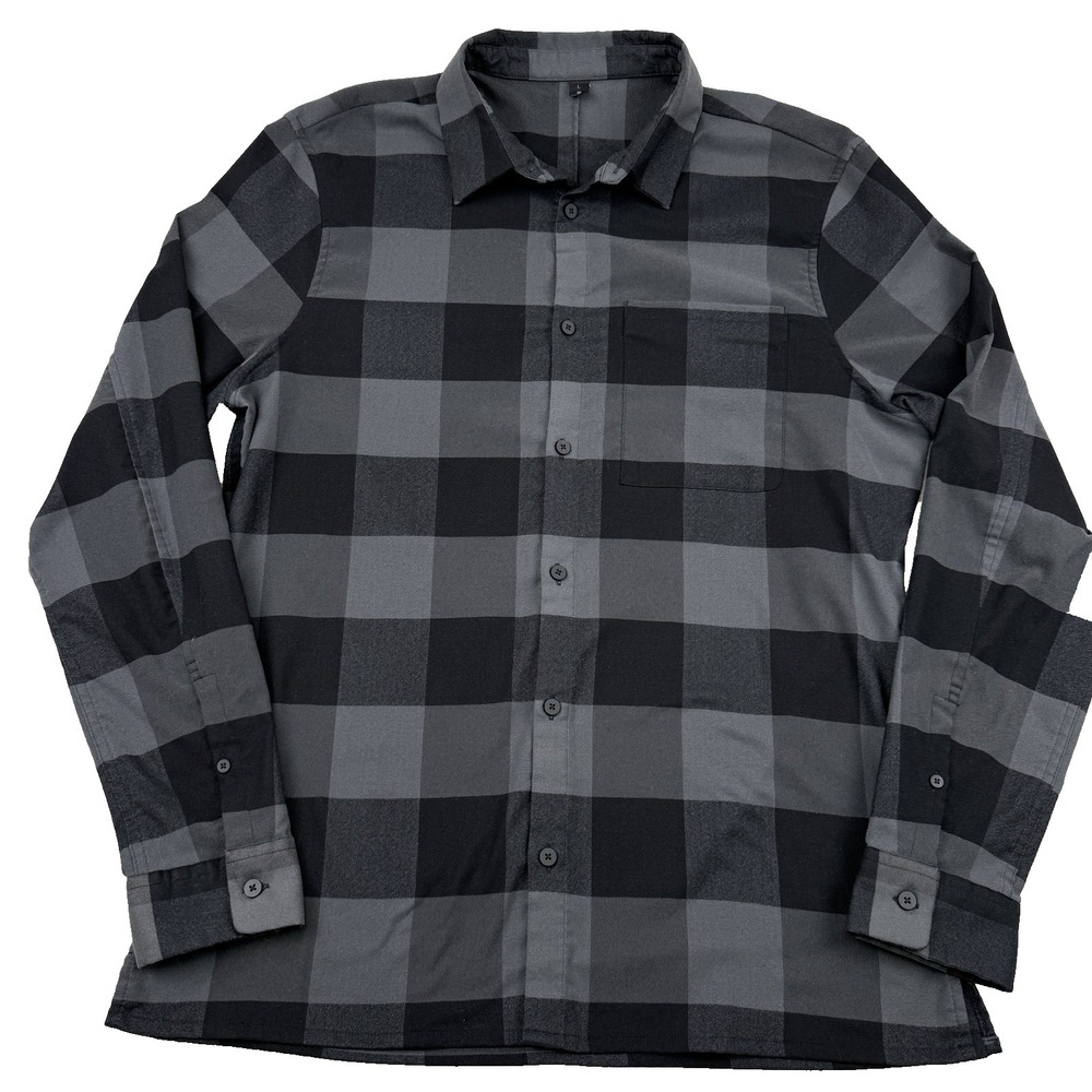 Lululemon Masons Peak Flannel Shirt Mens Large Gray Black Plaid Button Up Warm